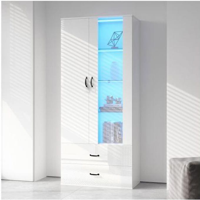 Verlichte LED-vitrine - MUVOE - 2 deuren - Wit - 16 kleuren - Vrijstaand wit
