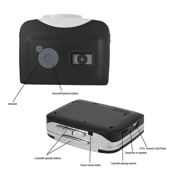 Convertisseur de cassette en MP3 ezcap230, sauvegarde sur disque Flash USB, partition automatique, enregistreur autonome noir