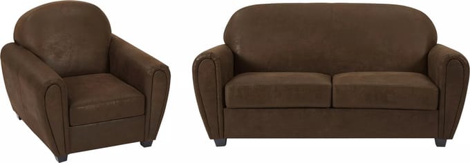 Vente-unique Driezitsbank en fauteuil van microvezel met verouderd leereffect VICTORY III