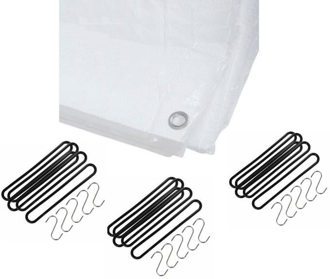 Benson - Afdekzeil - dekzeil - wit - 6 x 10 meter - met 30x spanrubbers - en S-haken