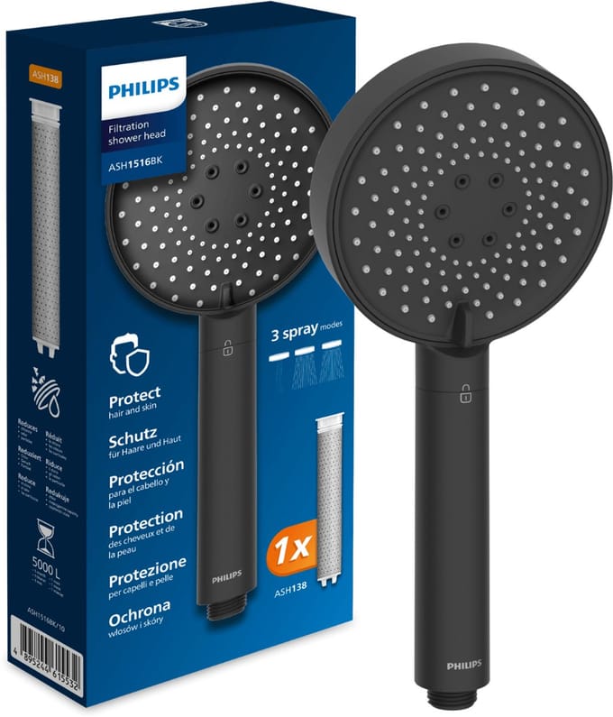 Philips ASH1516BK - Douchekop - Zwart - ACF Filter - 3 Straalmodi