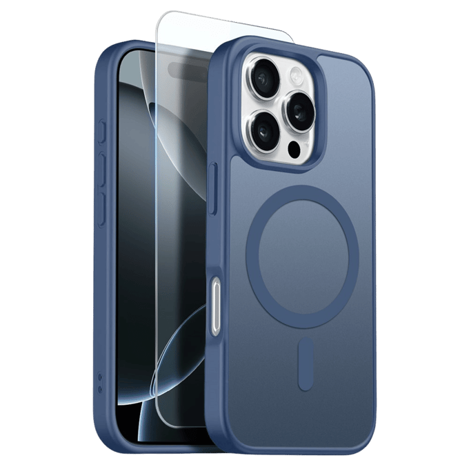 Northjo 2-in-1 iPhone 16 Pro Max Hoesje – Shockproof, MagSafe + Screenprotector Blauw