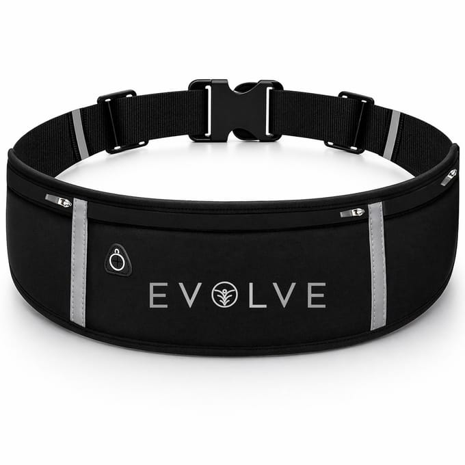 Fit Evolve Hardlopen Telefoonhouder – Hardloop Heupband – Hardloopriem – Sport Heupband – Running Belt – Verstelbaar & Reflecterend – Zwart