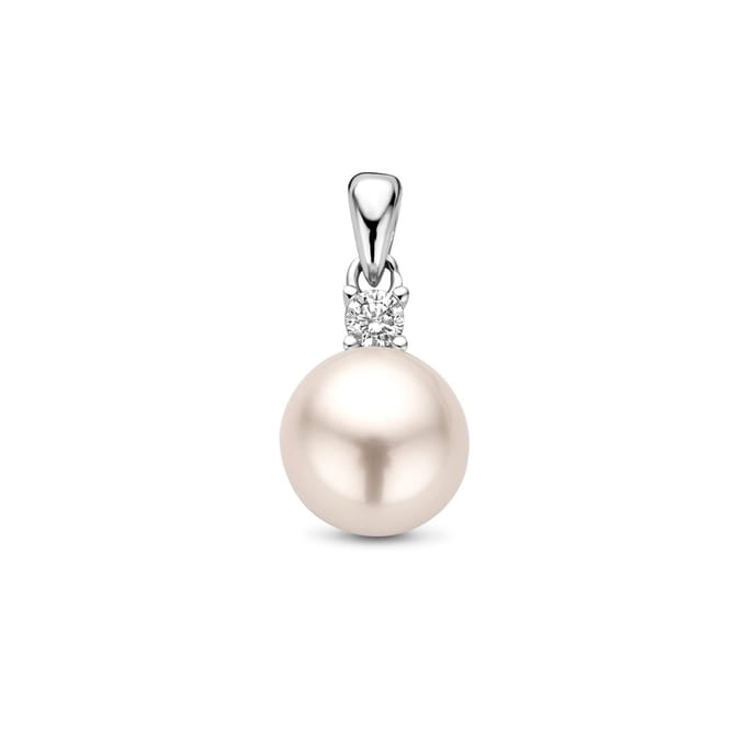 zilver gerhodineerd hanger zirkonia en parel 1338265