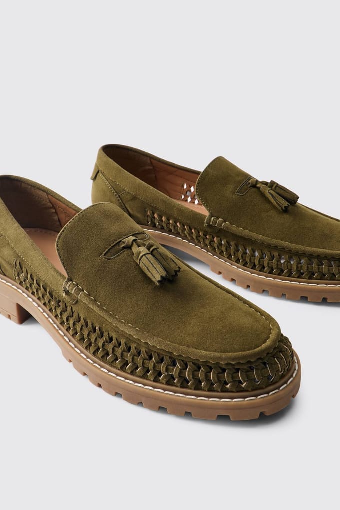 Loafer Met Imitatiesuède Weefsel En Track-zool | Olive | Size 44