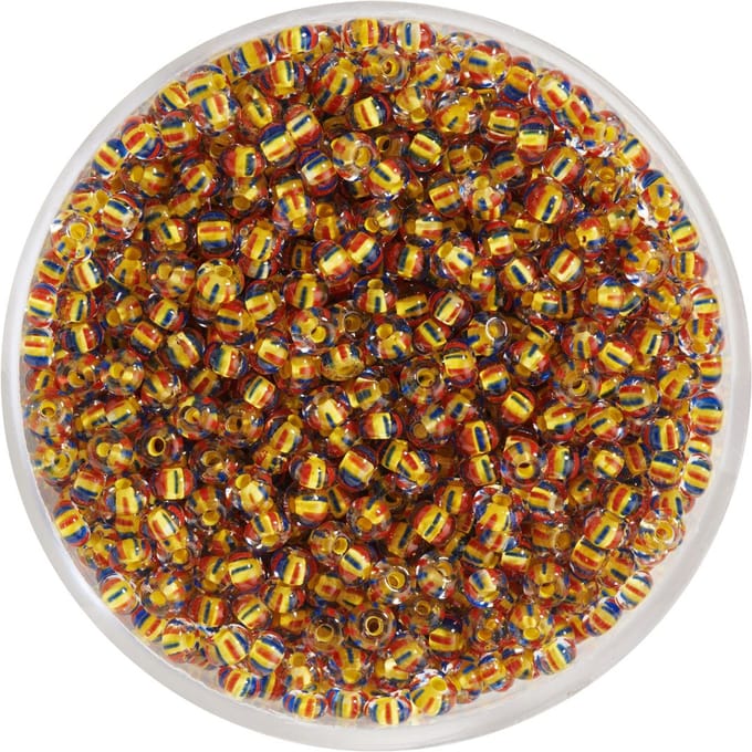 Rocailles kralen, kristal, 2,6 mm - Geel/ Blauw/Rood