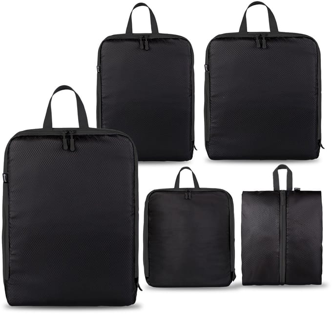 Packing Cubes - 5-Delige Set - Packing Cubes Backpack - Packing Cubes Compression - Compressie Rits- Bagage Organiser - Travel Cubes - Zwart - van Saaf