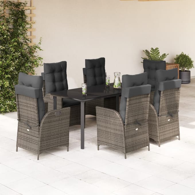 vidaXL - 7-delige - Tuinset - met - kussens - poly - rattan - grijs
