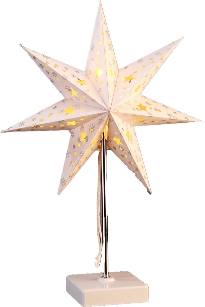 HI verlichte kerstster - op standaard - wit - 35 cm - op batterijen - tafellamp