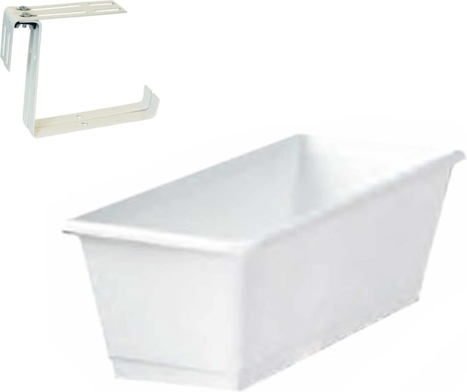 Kunststof plantenbak wit rechthoekig 40 cm met 2 verstelbare railing beugels