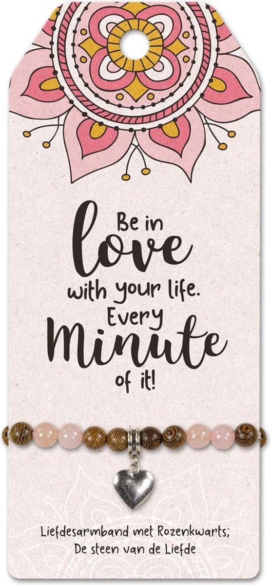Armband - Love your life - Rozenkwarts - op cadeaukaart