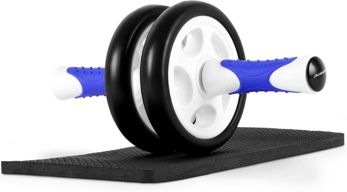Buikspierroller - Ab wheel - Krachtige core training - Inclusief kniebeschermer - 08 kg - Blauw-wit
