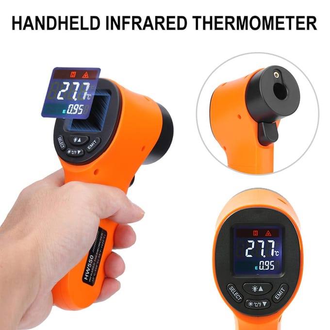 Draagbare contactloze digitale infraroodthermometer Pyrometer Aquarium LCD-laserthermometer Buiten oranje