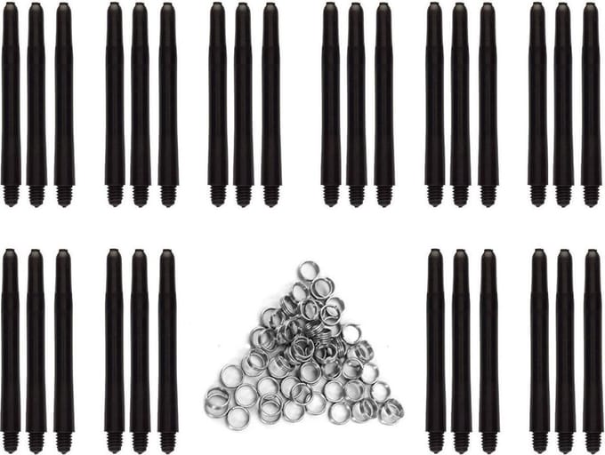 Darts Set zwarte dart shafts - 10 sets (30 stuks) - medium - darts shafts - plus 8 sets (24 stuks) veerringen