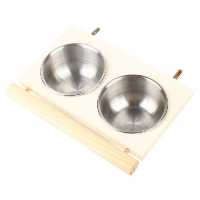 Bol d'alimentation pour perroquet Acier inoxydable Mangeoire à eau et à nourriture Accessoire de cage avec support Double bol gray