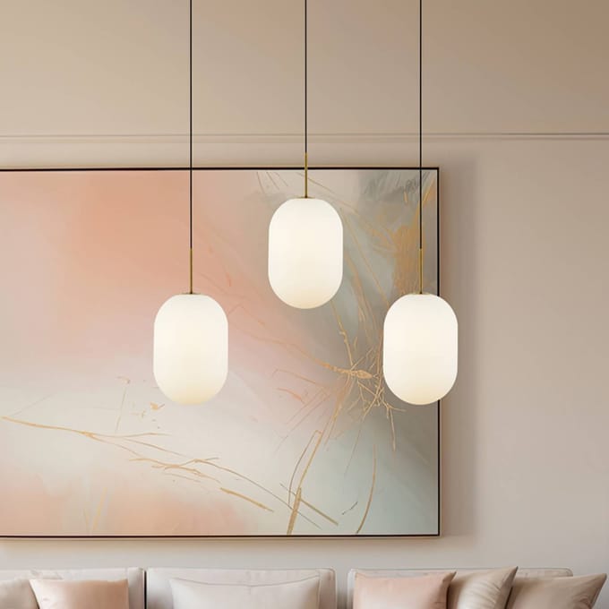 Eko-Light Hanglamp Alias, metaal goudkleurig opaalglas, 3-lamps lang
