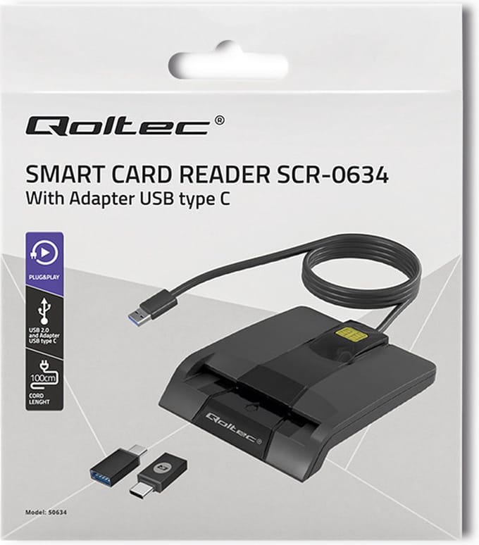 Qoltec SCR-0634 - Slimme chipkaartlezer - USB 2.0 - USB-C Adapter