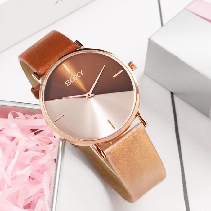 POWERZ® Design horloge, rond rosé bruin