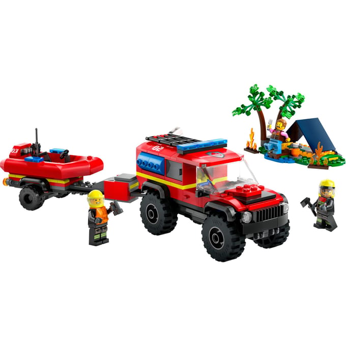 LEGO City 4x4 brandweerauto met reddingsboot Set met Speelgoed Auto en Boot Bouwpakket