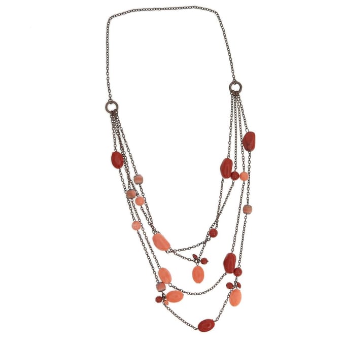 Behave - Lange ketting met rood roze kralen - 4-laags ontwerp