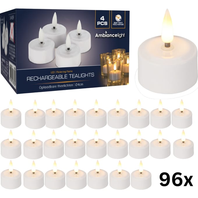 Theelichtjes LED Box 96 stuks Oplaadbaar - Ø4cm *Uitbreidingsset ZONDER oplader*