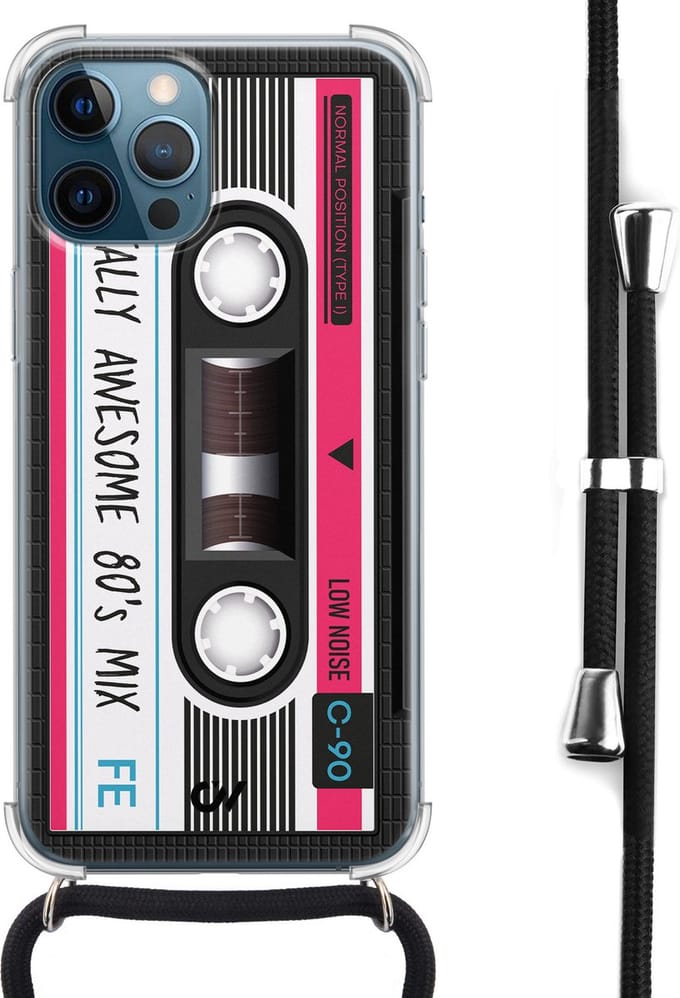 Casevibes - Telefoonhoesje met koord - Geschikt voor Apple iPhone 12 - Cassette - Grijs -