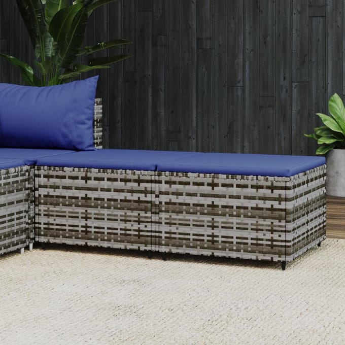 vidaXL - Voetensteunen - 2 - st - met - kussens - poly - rattan - grijs