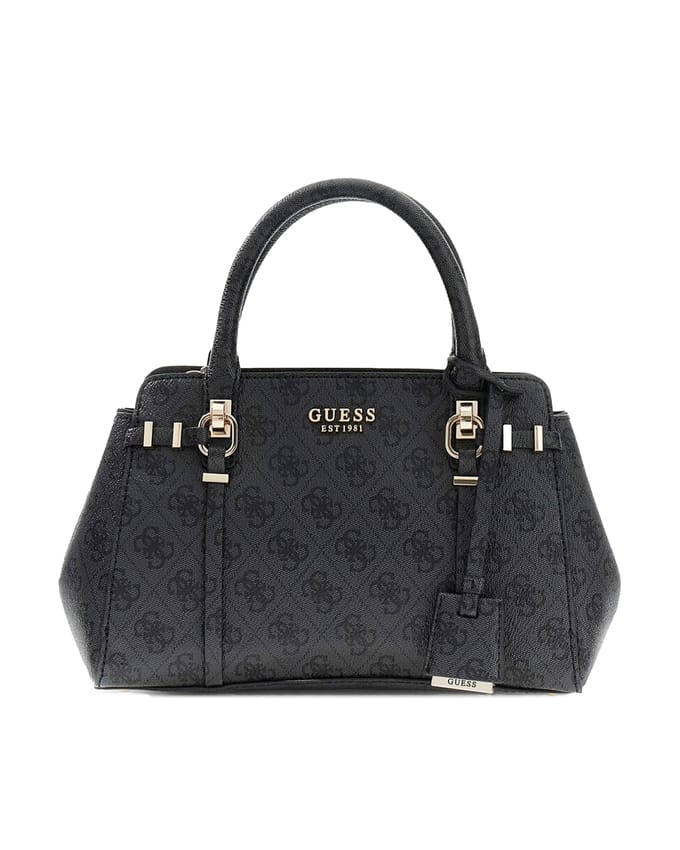 GUESS handtas schoudertas Leona Logo Multi Compartment Satchel Coal Logo donkergrijs