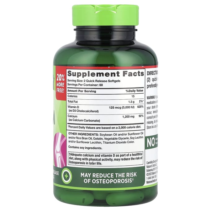 Nature's Truth, opneembaar calcium, met D3, 120 zachte capsules met onmiddellijke afgifte