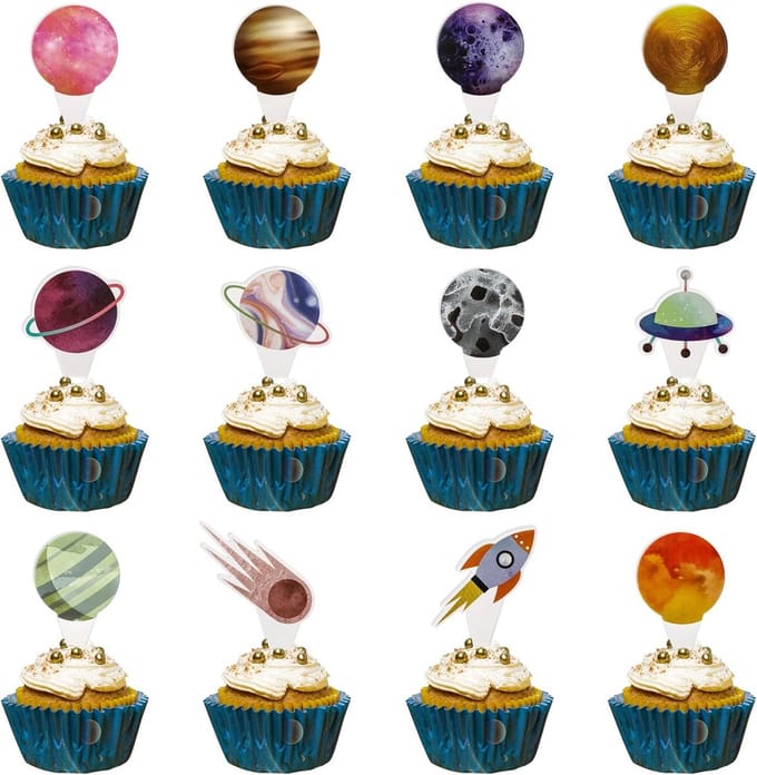 Solidchoice - 24 Stuks Ruimte-thema Cupcake Toppers voor Verjaardagsfeest