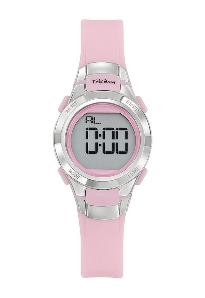 Tekday-Kinder-Digitaal-Alarm-Chrono-EL-Datum-10ATM-Roze-silicone band-27MM