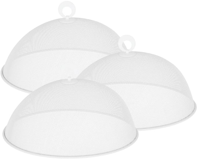 Cepewa Vliegenkap / voedselkap - 3x - wit - D30 x H12 cm - metaal - voedsel afdekken