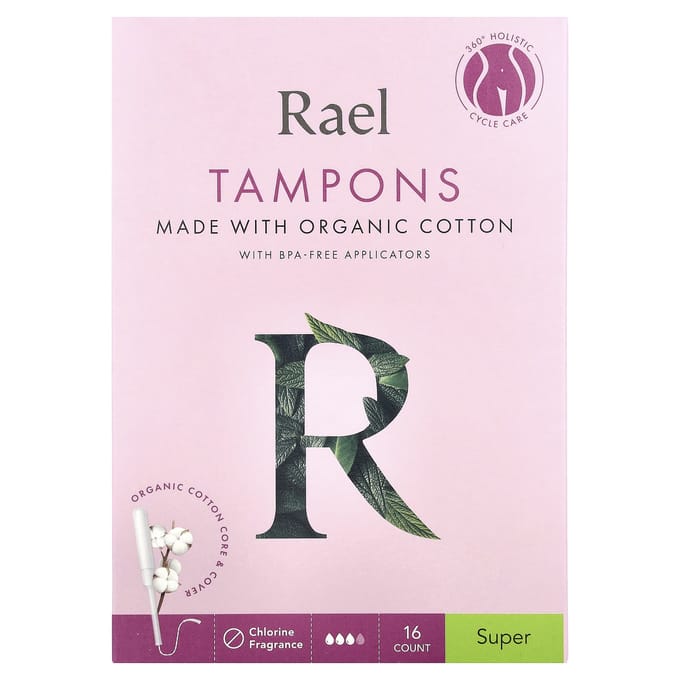 Rael, Tampons en Coton Biologique, Super, Sans Parfum, Lot de 16 white
