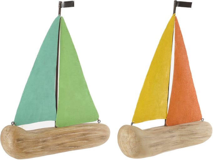 J-Line decoratie Zeilboot - hout - mix - large - set van 2