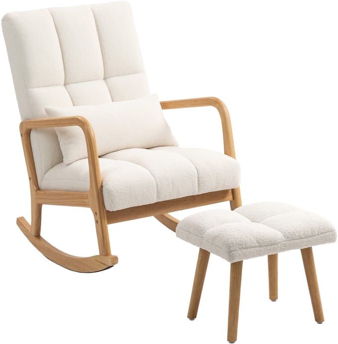 HOMCOM schommelstoel - Badstof (100% polyester) - 64,5 x 82 x 89 cm - Wit