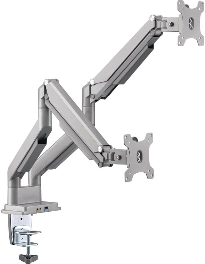 InLine® bureausteun met lifter & USB/audio, 2 monitoren tot 81cm (32), zilver