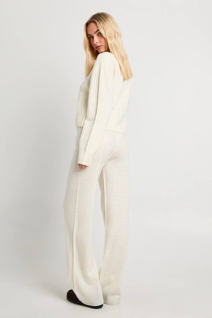 boohoo Dames Ronde hals trui en wijde broek | Creme | Maat: Medium