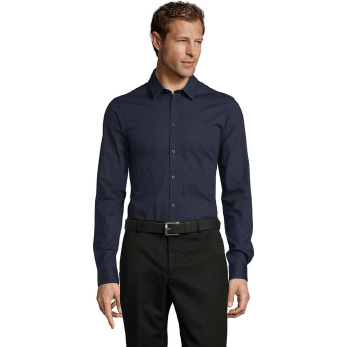SOLS Heren Blake Stretch Shirt Met Lange Mouwen (Donkerblauw)