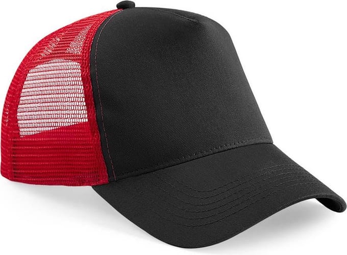Beechfield Heren Half Mesh Trucker Cap / Hoofddeksel (Zwart/Klassiek Rood)
