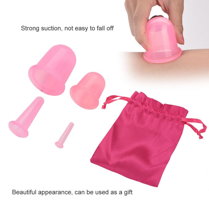 4 stuks set Siliconen Vacuüm Lichaamsmassage Hulp Anti Cellulitis Massager Bekers Cupping (Roze) roze