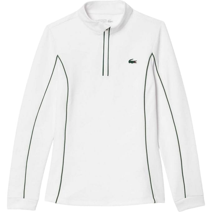 Lacoste Tennissweater met kwartrits voor dames (Wit, Groen)