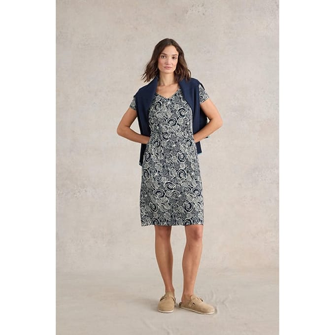 White Stuff Tallie Jersey Dre Navy Printed Taglia: 22 REGULAR | Abiti Midi Outlet | Donna | Blu