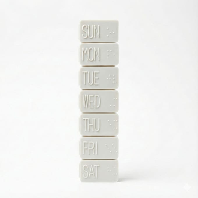 My7days Medicijndoosje 7 Dagen met Braille – Weekpillendoos met Dagindeling – Pillendoos 1 Week – Wit