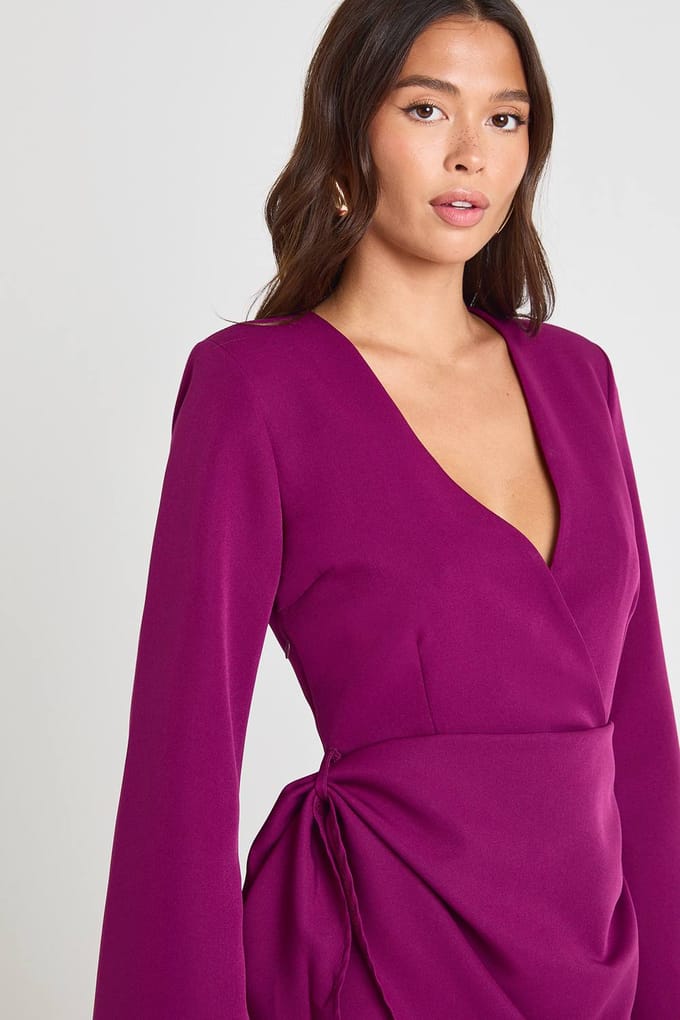 boohoo Dames Kraagloze gedrapeerde blazerjurk met getiede taille | Pruim | Maat: 44
