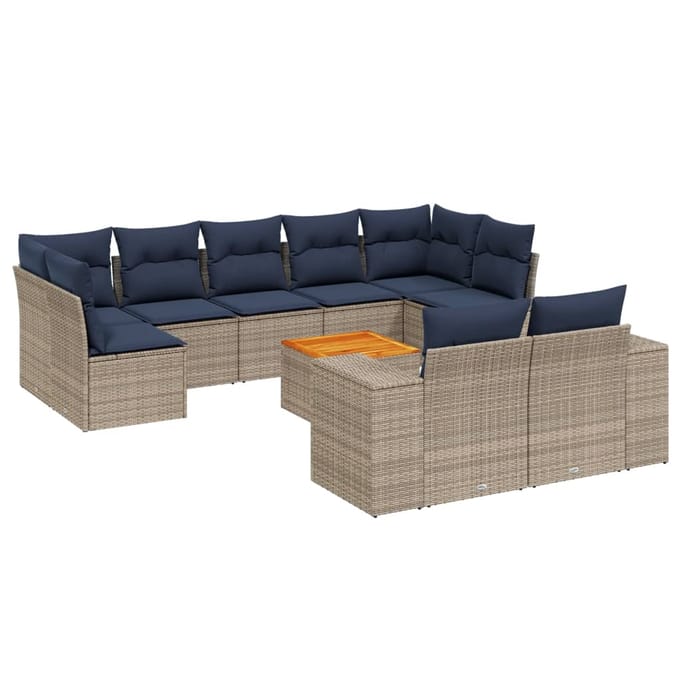 vidaXL - 10-delige - tuinbankset - met - kussens, - grijs - polyrotan