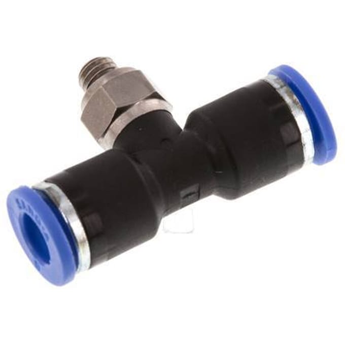 6mm x M 5 inline T-stuk Messing/PA 66 Insteekfitting Buitendraad Draaibaar NBR [2 Stuks]