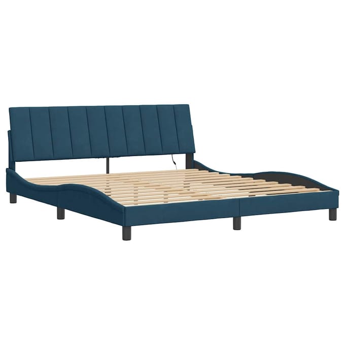 vidaXL - Bedframe - met - LED - zonder - matras - "Hanko" - - fluweel - blauw - 180x200 - cm