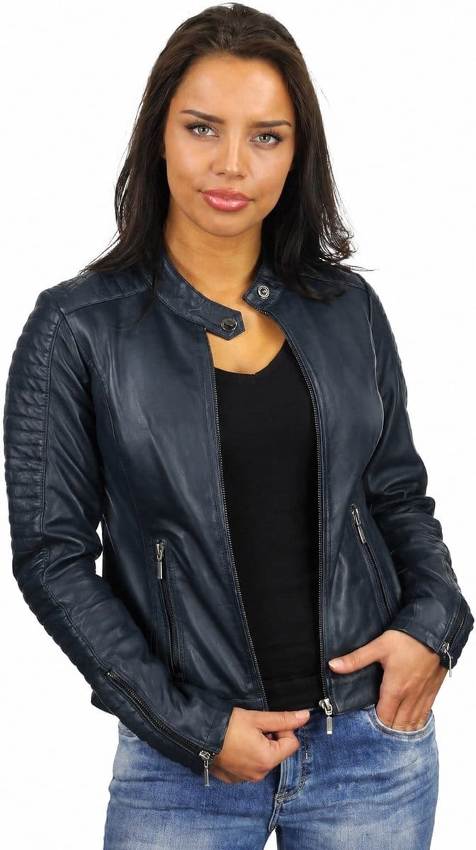 Versano Atlanta Leren Dames Bikerjack Dames Jas M - Blauw