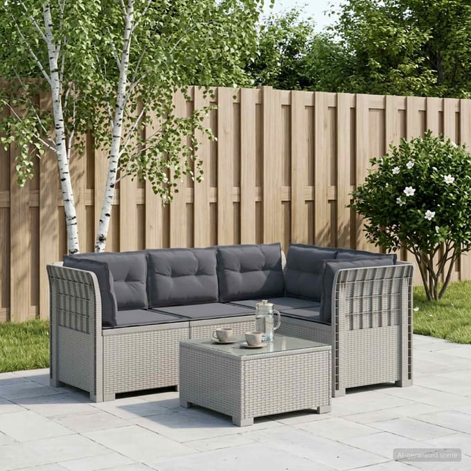 vidaXL - 4-Persoons - Tuin - Sofa - met - Kussens - Rattan - Look - PP - Wit