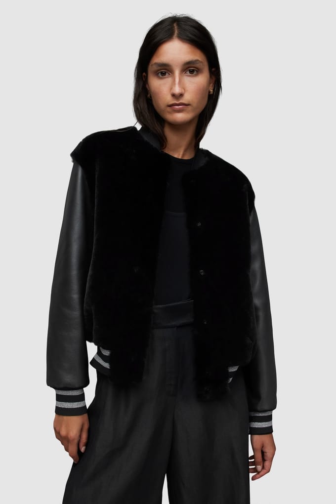 AllSaints Margot Baseball Jkt Black Größe: S | Bomberjacken Outlet | Damen | Schwarz